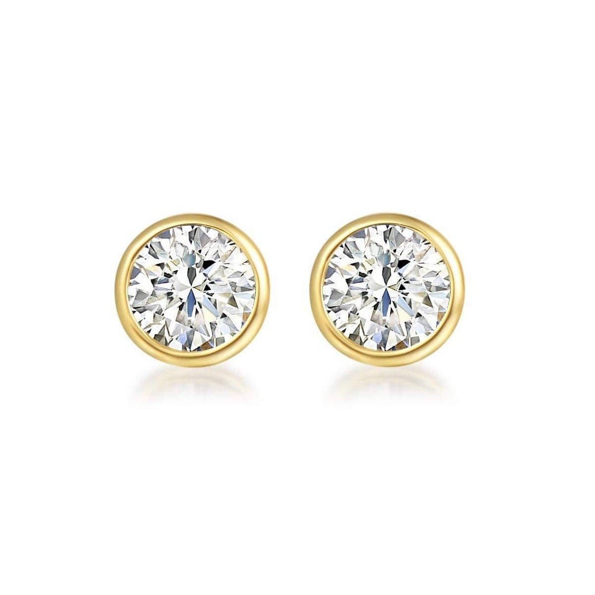 14k Yellow Gold CZ Stud Earrings: Bezel Set, 5mm - UK 14k Yellow Gold CZ Stud Earrings: Bezel Set, 5mm - UK