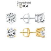 2.00 Carat IGI Certified Lab Grown Diamond Stud Earrings Solitaire Color D VS1