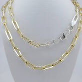 3.5mm 2-Tone Diamond Cut Paperclip Link Chain Necklace Silver 925 Italy