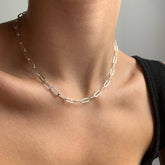 4mm Paperclip Link Chain Necklace Silver 925 Italy, Minimalist, 16''-30''