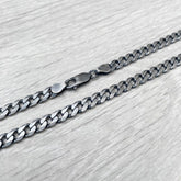 925 Sterling Silver Italian Solid Flat Cuban Curb Link Chain 4.7mm, Gunmetal