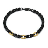 Black Stainless Steel 5mm Byzantine Link Chain Bracelet IP Gold Men's 8.5"