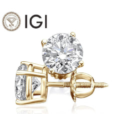 IGI Certified 3.00 Carat Lab Grown Diamond Studs Earrings 14k Yellow Gold D VVS2