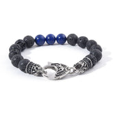 Genuine Black Lava Volcanic Lapis Stainless Steel Beaded Bracelet, Men's