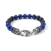 Genuine Black Matte Agate Lapis Stainless Steel Beaded Bracelet, Men's Bracelet