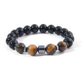 Genuine  Black Onyx Tiger Eye Hematite 10mm Stainless Steel Beaded Bracelet