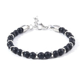 Genuine Matte Black Agate Stone Stainless Steel 6mm Beaded Bracelet For Men