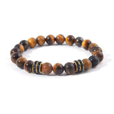 Genuine Tiger Eye 18k Gold Stainless Steel Beaded Bracelet 8mm For Men