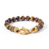 Genuine Tiger Eye 18k Gold Stainless Steel Beaded Bracelet, Men's Bracelet
