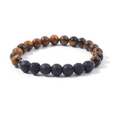 Genuine Tiger Eye Black Lava Stone Stainless Steel Beaded Bracelet 8mm For Men