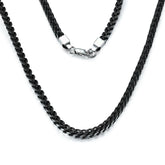 316L Stainless Steel 2-Tone Square Franco Chain Necklace – 6mm Steel & Black 22"