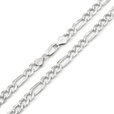 6.00mm Figaro Link Chain Diamond-Cut Pave Necklace in .925 Italy Sterling Silver