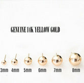 SOLID 14K Gold Ball Earrings, 3MM, 4MM, 5MM, 6MM, 7MM, 8MM ,Ball Earring Studs, Gold Push Back Studs Woman, Genuine Gold, With 14kt Backs