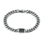 Stainless Steel 8mm Cuban Link Chain With Black Agate ID, Men's 8.5"
