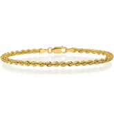 Men's Women's Real 14k Gold Plated Solid 925 Sterling Silver Rope Bracelet 2.5mm