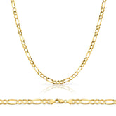 Fully Solid 14K Yellow Gold Figaro Chain Necklace