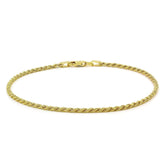 Men's Women's Real 14k Gold Plated Solid 925 Sterling Silver Rope Bracelet 2mm