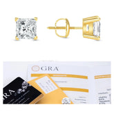 Real MOISSANITE Square Princess Stud Earrings Unisex 14k Gold Passes Tester