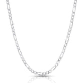 4.20mm Figaro Link Chain Diamond-Cut Pave Necklace in .925 Italy Sterling Silver