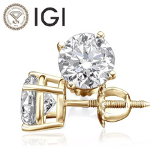 IGI CERTIFIED 3 Ct Real Lab Grown Diamond Studs Earrings 14k Yellow Gold D/E VVS2