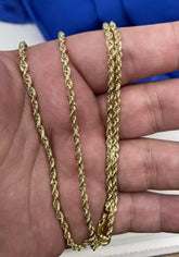 14K Yellow Gold Diamond Cut Rope Chain Necklace 3mm - Unisex ALL Sizes