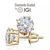 IGI Certified 2 - 6 Carat Diamond Stud Lab Grown Earrings D VS1 Yellow Gold 14K