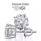 IGI Certified 2 - 6 Carat Diamond Stud Lab Grown Earrings D VS1 White Gold 14K