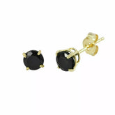 14K Solid Yellow Gold Round Black Onyx CZ Stud Earrings Basket Setting 3mm-8mm