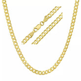 REAL Solid 925 Silver 14k Gold Plated Flat Cuban Link Chain Necklace 3.7mm