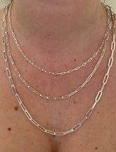 Real Solid 925 Sterling Silver Paper Clip Chain Paperclip Necklace Made in Italy