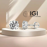 14K Gold Lab Grown Diamond Stud Earrings IGI Certified 0.50 Ct-1.50 Ct D/F VS1