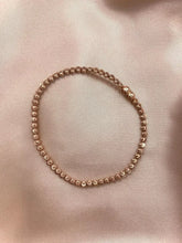 14K Rose Gold Plated 925 Sterling Silver 3mm Moon-Cut Bead Link Stretch Bracelet