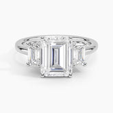 5 Carat IGI CERTIFIED E VS1 Emerald Cut Lab Grown Diamond Three Stone Ring 14k