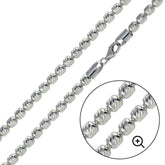 925 Silver 3mm White Half Moon Cut Oval Barrel Beaded Chain Necklace 18"-30"