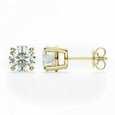 14K Yellow Gold Brilliant Round Cubic Zirconia Earrings Round Stud Push Back