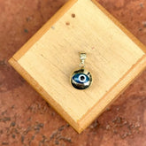 14k Solid Gold Blue Murano Glass Evil Eye Pendant, 14k Gold, Good Luck