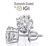 IGI Certified E VS1 4 Carat Lab Grown Diamond Stud Earrings 14K White Gold