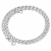 925 Sterling Silver Rhodium Plated 2mm Rice Typhoon Moon Cut Bead Chain Necklace