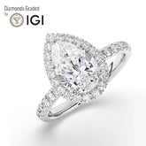 3.75 Carat Lab Grown Diamond Pear Solitaire Halo 14K White Gold Engagement Ring