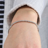 925 Sterling Silver Rhodium 3mm Moon-Cut Bead Link Beaded Stretch Bracelet Italy