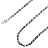 925 Sterling Silver 3.5mm Solid Rope Diamond Cut Rhodium Chain