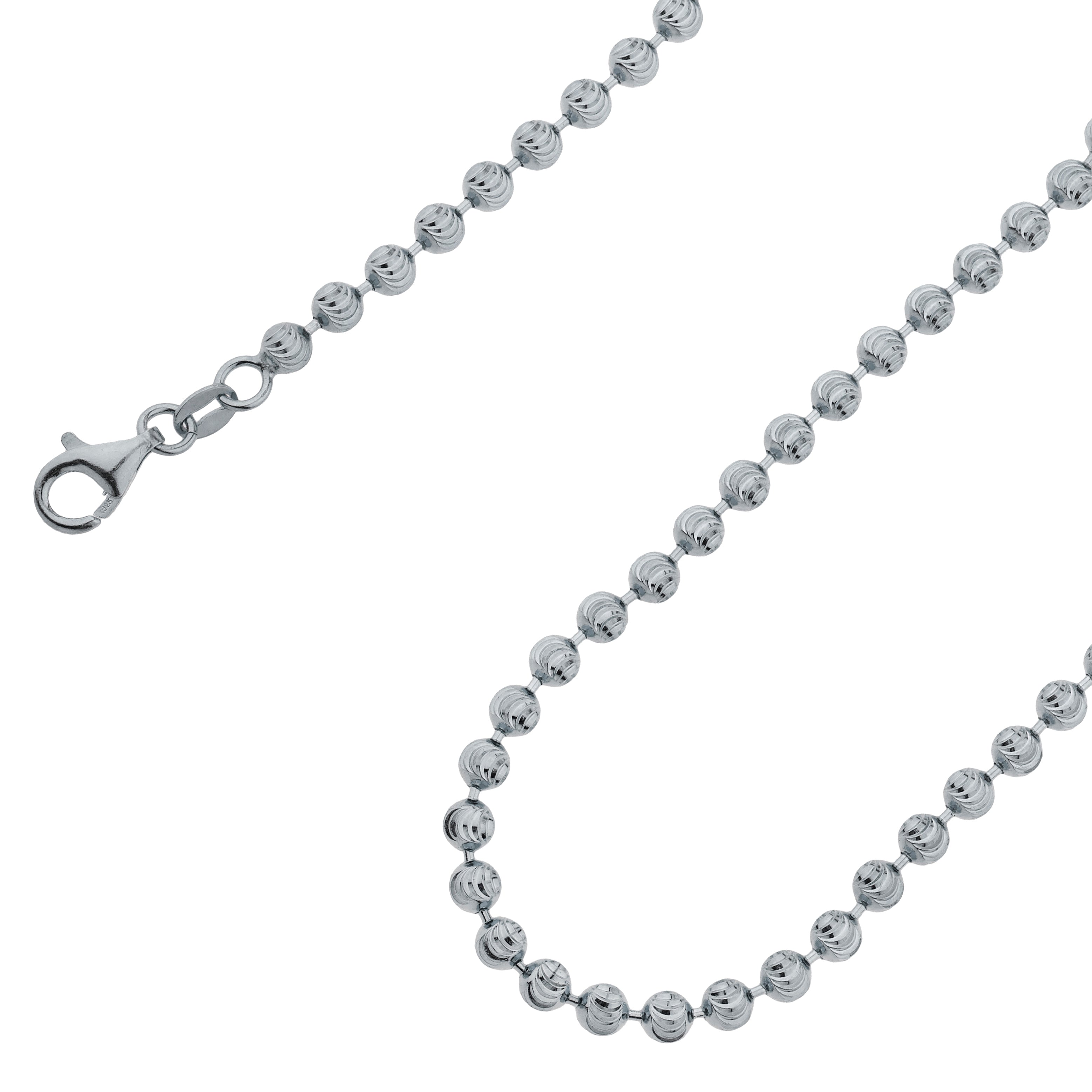 925 Sterling Silver 4mm Moon Cut Bead Ball Rhodium Chain Oliver Navy
