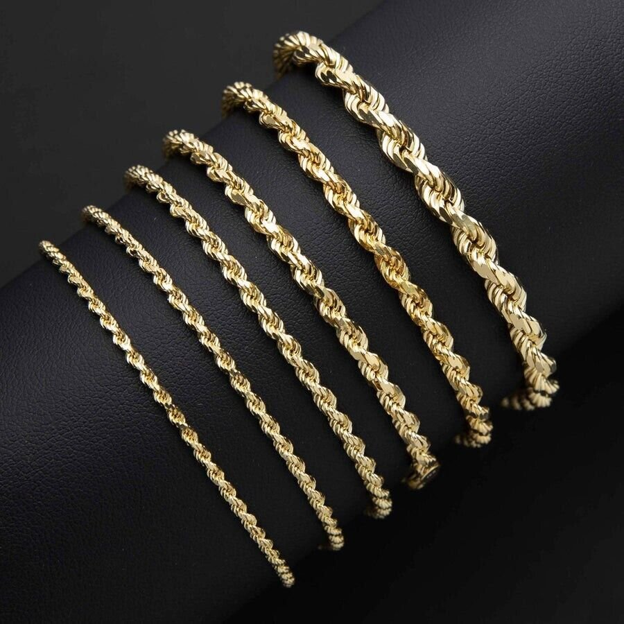 10K Solid Yellow Gold 1.8mm-4mm Diamond Cut Rope Chain Bracelet 8'' 8.5''