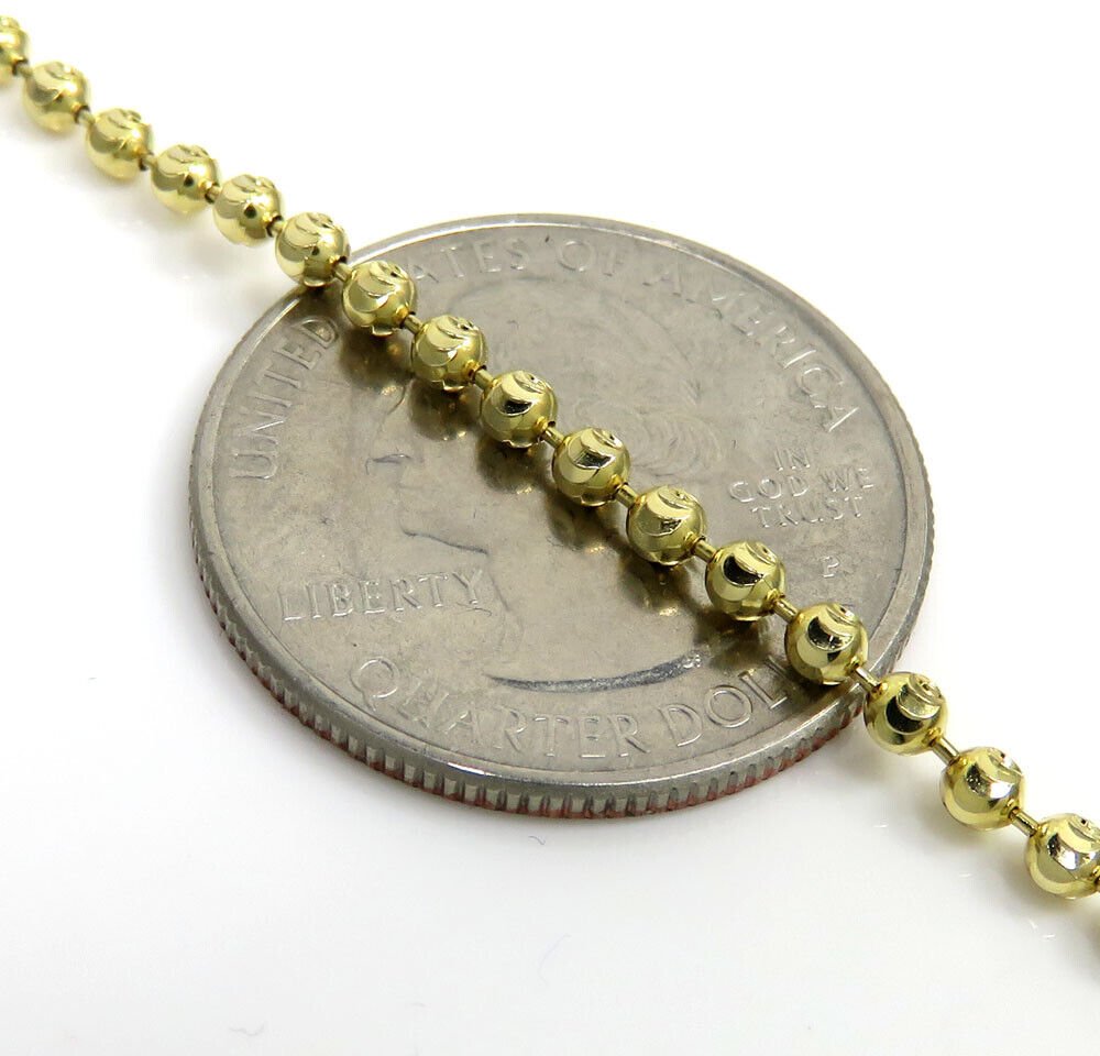 10K Yellow Gold 2mm Moon Cut Diamond Ball Bead Chain Necklace Mens Women 16"-30"
