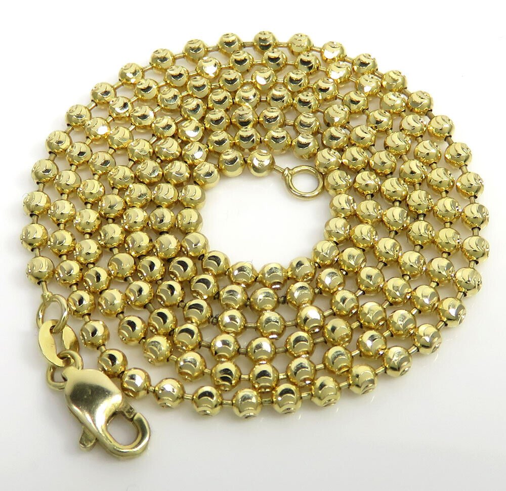 10K Yellow Gold 2mm Moon Cut Diamond Ball Bead Chain Necklace Mens Women 16"-30"
