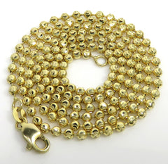 10K Yellow Gold 2mm Moon Cut Diamond Ball Bead Chain Necklace Mens Women 16"-30"