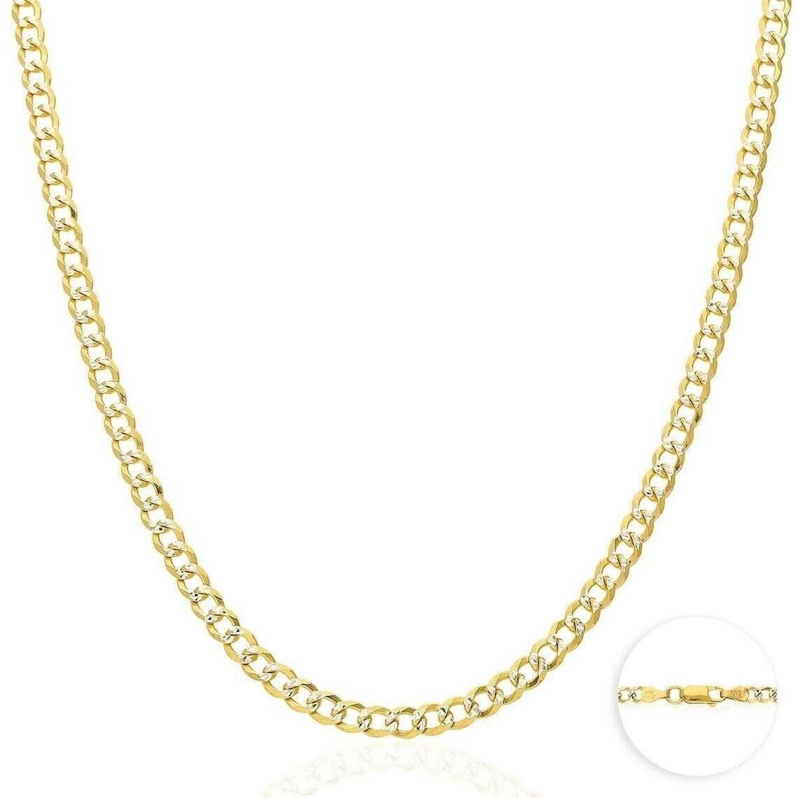 10K Yellow Gold Diamond Cut White Pave Cuban Necklace Anklet 3.5mm