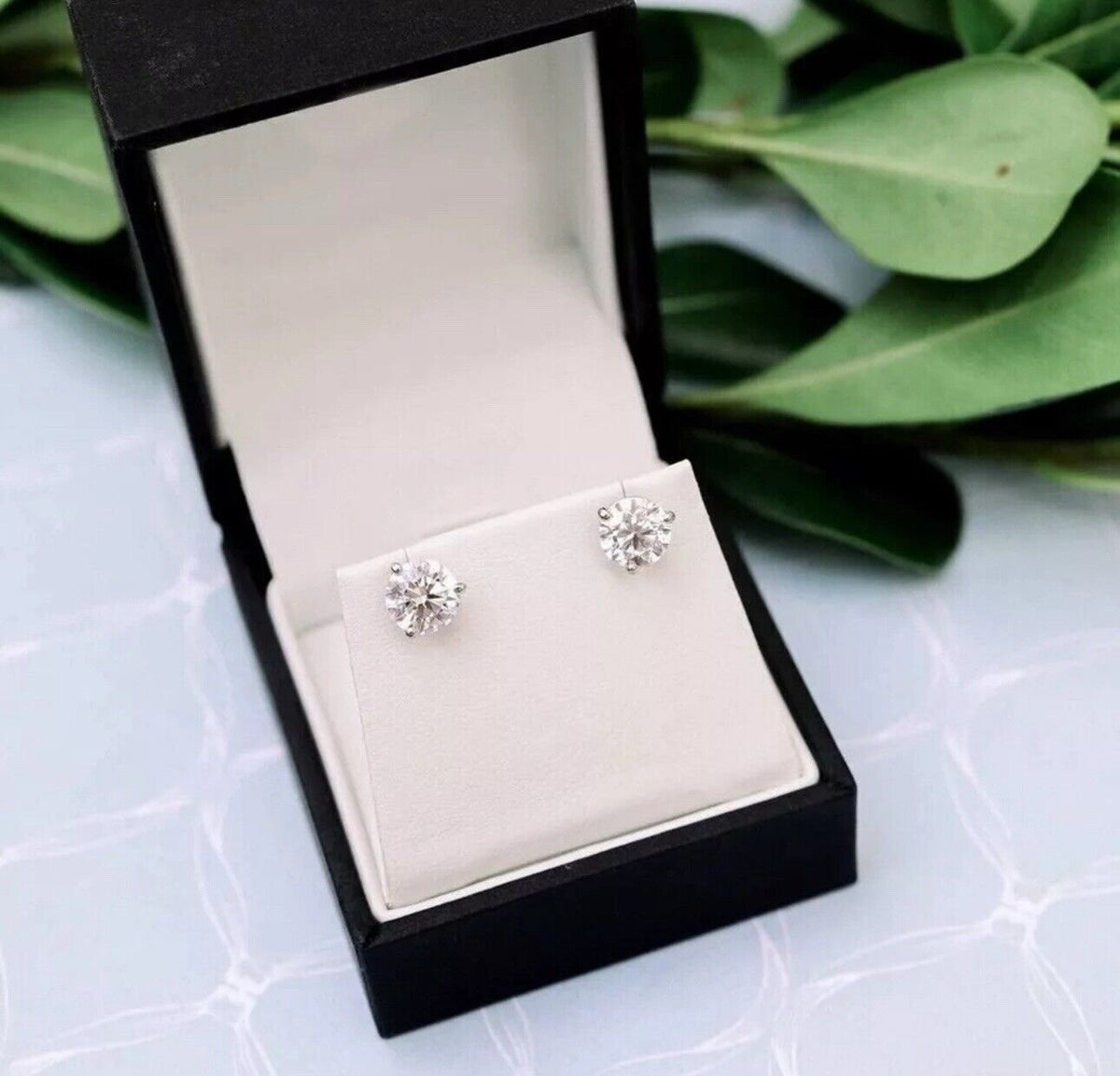 14K White Gold Martini Earrings IGI Round 2 Ct Lab Grown Diamond Stud F VS1