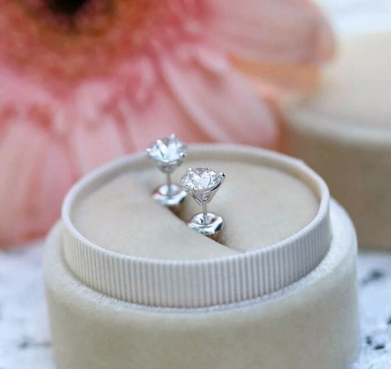 14K White Gold Martini Earrings IGI Round 5 Ct Lab Grown Diamond Stud F VS1