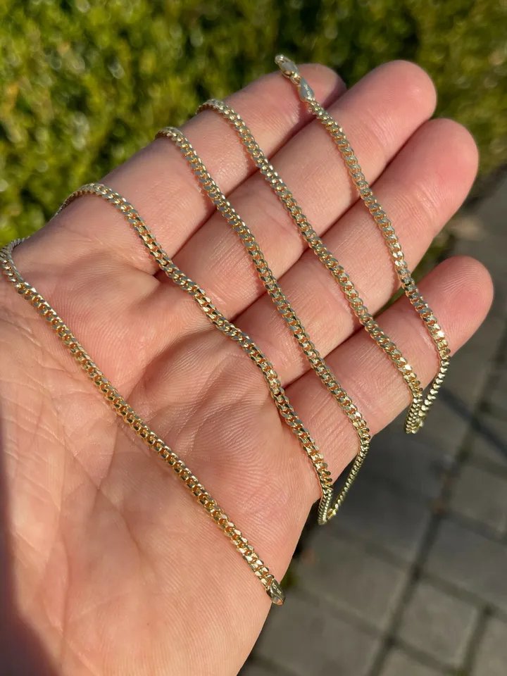 Real 14K Yellow Gold  3mm Miami Cuban Link Chain Necklace All Sizes